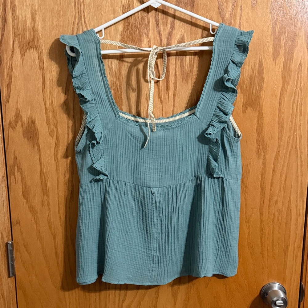 Hem & Thread Sage Green Ruffle Tank Top - Picture 4 of 6